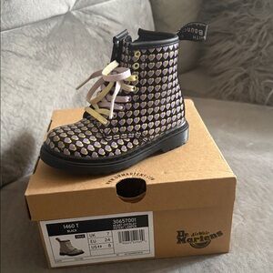 Dr. Martens Kids Boots - Black and Purple Heart Pattern